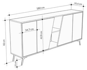 Madia 180x35x82 Cm 2 Ante Rovere 2 Ante Antracite Fiona