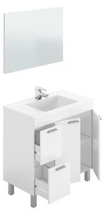 Mobile Da Bagno 80 Cm 2 Ante E 2 Cassetti Con Lavabo E Specchio Aktiva Bianco
