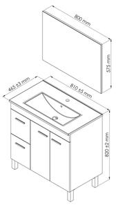 Mobile Da Bagno 80 Cm 2 Ante E 2 Cassetti Con Lavabo E Specchio Aktiva Bianco