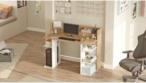 Scrivania Moderna Porta PC 120x58x98 Con Ripiani Laterali Pixel Rovere E Bianco