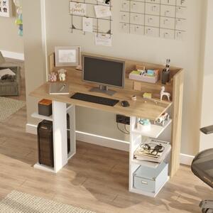 Scrivania Moderna Porta PC 120x58x98 Con Ripiani Laterali Pixel Rovere E Bianco