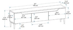 Mobile TV 145x30x45 Effetto Legno Con Inserti E Piedini Neri Aral