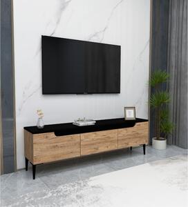 Mobile TV 145x30x45 Effetto Legno Con Inserti E Piedini Neri Aral