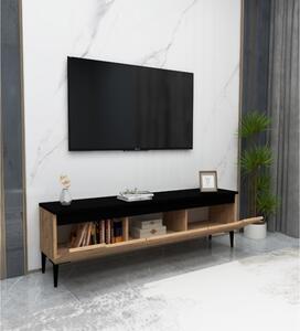 Mobile TV 145x30x45 Effetto Legno Con Inserti E Piedini Neri Aral