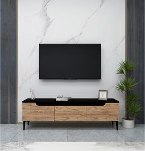 Mobile TV 145x30x45 Effetto Legno Con Inserti E Piedini Neri Aral
