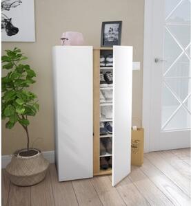 Scarpiera A 2 Ante E 6 Ripiani 56x35x102 Tempus Bianco e Rovere Nodi