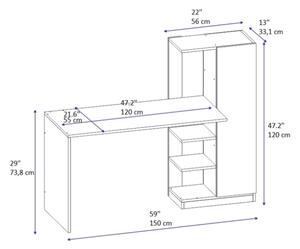 Scrivania Libreria Con Anta Laterale 150x55x120H Bianca Ryan