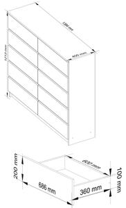 Cassettiera Credenza 140x40x120 Cm 10 Cassetti Artika Bianco Opaco