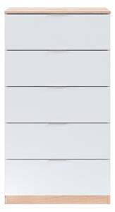 Cassettiera Moderna 5 Cassetti 60x40x110 Bianco E Rovere Basic Line