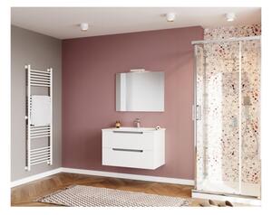 Mobile Da Bagno Cannettato 60 Cm Con Lavabo Specchio E Led LINE - Bianco Lucido