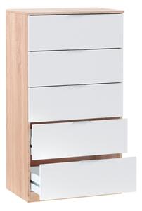 Cassettiera Moderna 5 Cassetti 60x40x110 Bianco E Rovere Basic Line