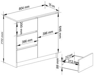 Cassettiera Credenza 80 Cm 3 Cassetti 1 Anta Artika Effetto Cemento