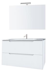 Mobile Da Bagno Cannettato 60 Cm Con Lavabo Specchio E Led LINE - Bianco Lucido