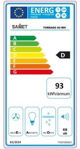 Cappa Sottopensile 60 Cm Potenza Aspirante 280 m3/h Tornado Bianco Samet