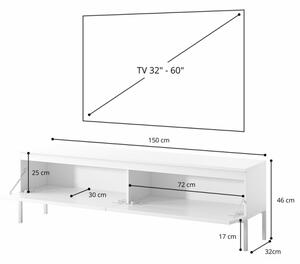 Mobile TV Da Terra 150 Cm 2 Ante Bianco Piedini Oro Lume