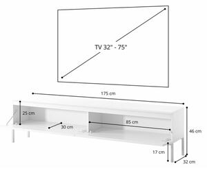Mobile TV Da Terra 175 Cm 2 Ante Bianco Piedini Oro Lume