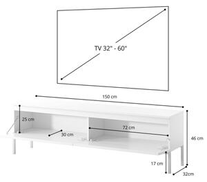 Mobile TV Da Terra 150 Cm 2 Ante Nero Piedini Oro Lume