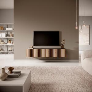 Mobile TV Sospeso Listellato 140 Cm Nero E Rovere Astra