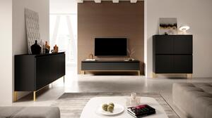 Mobile TV Da Terra 150 Cm 2 Ante Nero Piedini Oro Lume