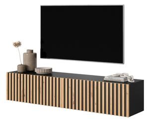 Mobile TV Sospeso Listellato 140 Cm Nero E Rovere Astra