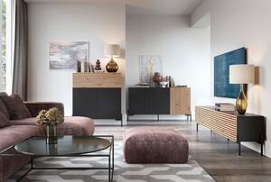 Mobile TV Da Terra 140 Cm Listellato 2 Ante Nero E Rovere Zenith