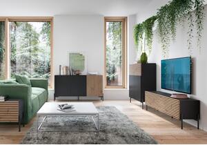 Mobile TV Da Terra 140 Cm Listellato 2 Ante Nero E Rovere Zenith