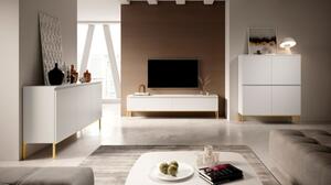 Mobile TV Da Terra 175 Cm 2 Ante Bianco Piedini Oro Lume
