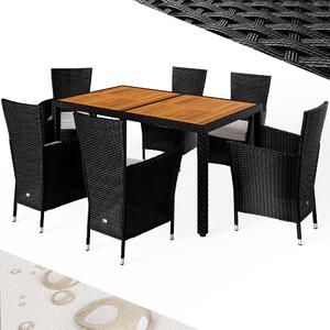 CASARIA® Mobili da Giardino Polyrattan 6 Sedie Impilabili Tavolo in Legno Acacia 150x90cm Set Balcone Tavolo Sedia