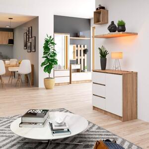 Cassettiera Credenza 80 Cm 3 Cassetti 1 Anta Artika Rovere E Bianco