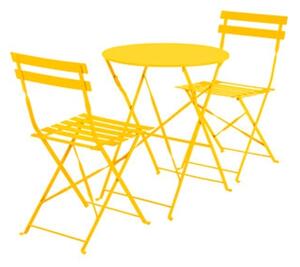 Set Bistrot Tavolo Tondo 60 Cm Con 2 Sedie Pieghevoli In Acciaio Giallo