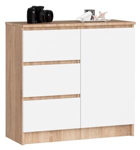 Cassettiera Credenza 80 Cm 3 Cassetti 1 Anta Artika Rovere E Bianco