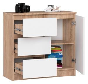 Cassettiera Credenza 80 Cm 3 Cassetti 1 Anta Artika Rovere E Bianco