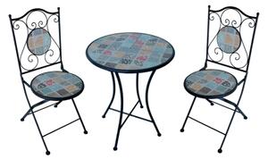 Set Bistrot Tavolo Mosaico Tondo 60 Cm Con 2 Sedie Pieghevoli Villafranche