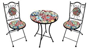 Set Bistrot Tavolo Mosaico Tondo 60 Cm Con 2 Sedie Pieghevoli Antibes