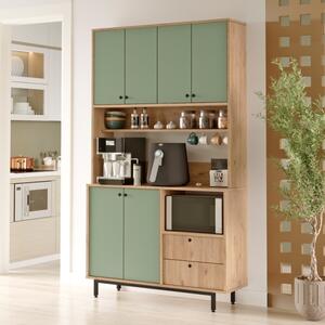 Mobile Cucina Dispensa Multiuso 120x36x205 Claudia Verde Salvia E Rovere