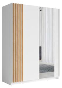 Armadio 150x200h Cm 2 Ante Scorrevoli Con Specchio Bianco Listelli Rovere Bayadero