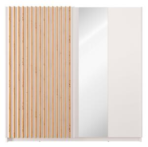Armadio 200x200h Cm 2 Ante Scorrevoli Con Specchio Bianco Listelli Rovere Dalia