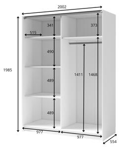 Armadio 200x200h Cm 2 Ante Scorrevoli Con Specchio Bianco Listelli Rovere Dalia