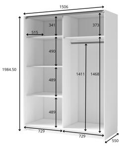 Armadio 150x200h Cm 2 Ante Scorrevoli Con Specchio Bianco Listelli Rovere Dalia