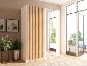 Armadio 150x200h Cm 2 Ante Scorrevoli Con Specchio Bianco Listelli Rovere Dalia