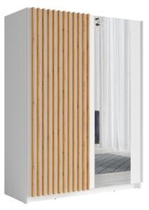 Armadio 150x200h Cm 2 Ante Scorrevoli Con Specchio Bianco Listelli Rovere Dalia