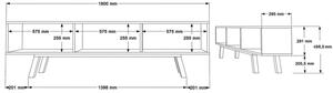 Mobile TV Da Terra A 3 Ante 180 Cm Con Piedini In Legno Nordik Bianco