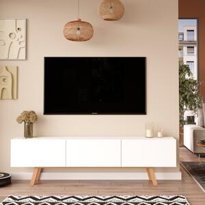Mobile TV Da Terra A 3 Ante 180 Cm Con Piedini In Legno Nordik Bianco