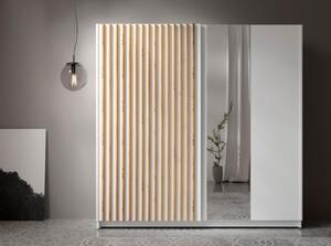 Armadio 200x200h Cm 2 Ante Scorrevoli Con Specchio Bianco Listelli Rovere Dalia
