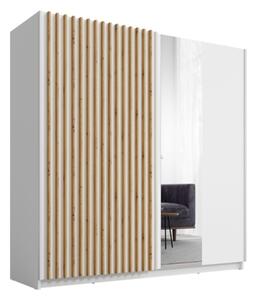 Armadio 200x200h Cm 2 Ante Scorrevoli Con Specchio Bianco Listelli Rovere Dalia
