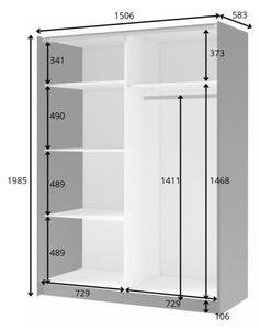 Armadio 150x200h Cm 2 Ante Scorrevoli Con Specchio Nero Listelli Rovere Bayadero