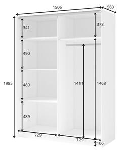 Armadio 150x200h Cm 2 Ante Scorrevoli Con Specchio Bianco Listelli Rovere Bayadero