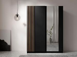 Armadio 150x200h Cm 2 Ante Scorrevoli Con Specchio Nero Listelli Rovere Bayadero