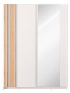 Armadio 150x200h Cm 2 Ante Scorrevoli Con Specchio Bianco Listelli Rovere Bayadero