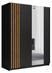 Armadio 150x200h Cm 2 Ante Scorrevoli Con Specchio Nero Listelli Rovere Bayadero